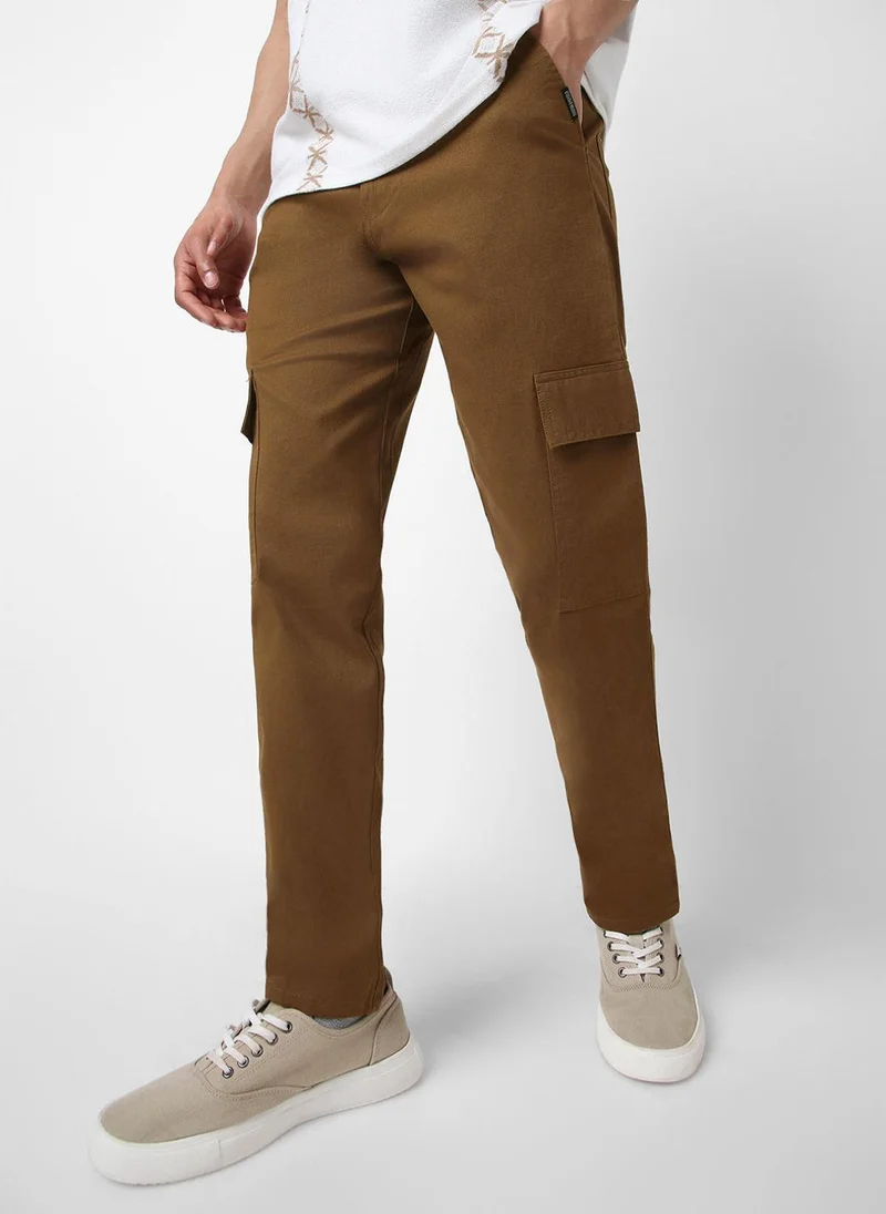 Urbano Fashion  Urbano Fashion Men's Brown Regular Fit Solid Cargo Chino Pant with 6 Pockets Stretchable for Men | Best Price UAE
